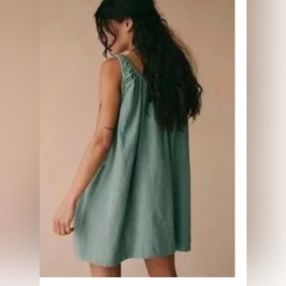 Free People Free-est Amanda Cotton-Linen Mini Dress Ruched Sleeveless Sz medium - Picture 2 of 7